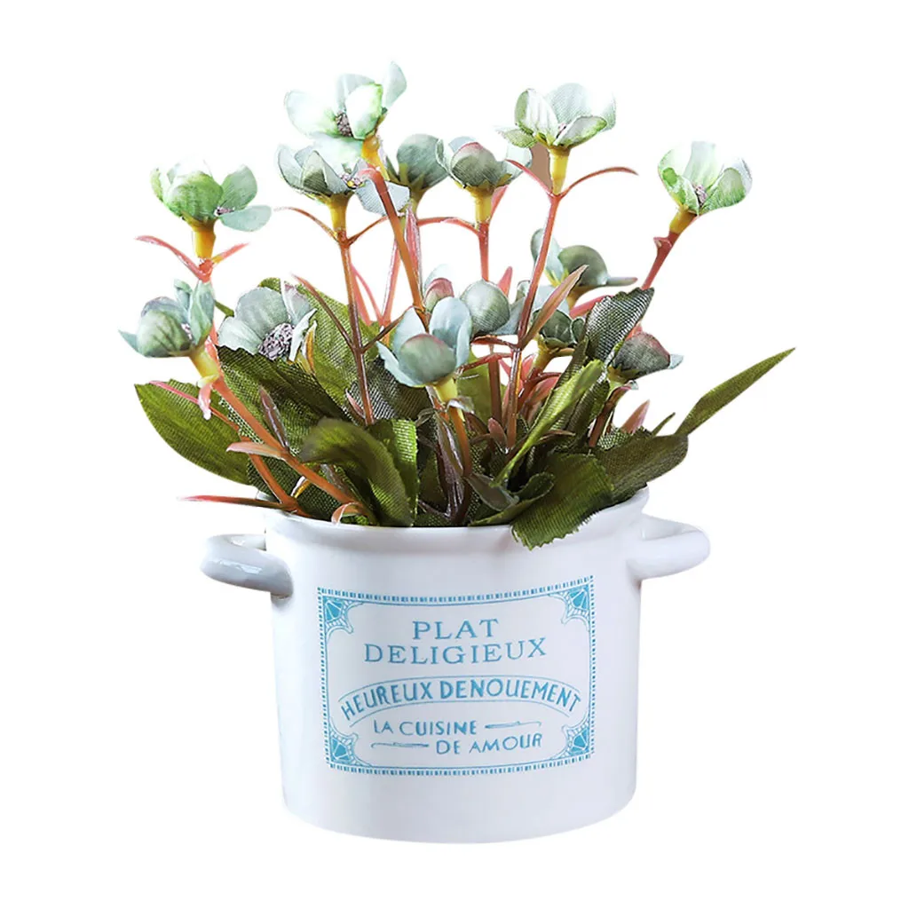 Ceramic Pots Artificial Plants Potted Living Room Desk Decorative Flowers home decoration accessories цветы bladeren#FO09