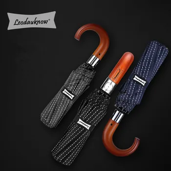 

Automatic Folding brand Umbrella Male Wood handle Strong Windproof Large Outdoor Hook Handle Black Blue Sunny Rain Umbrella