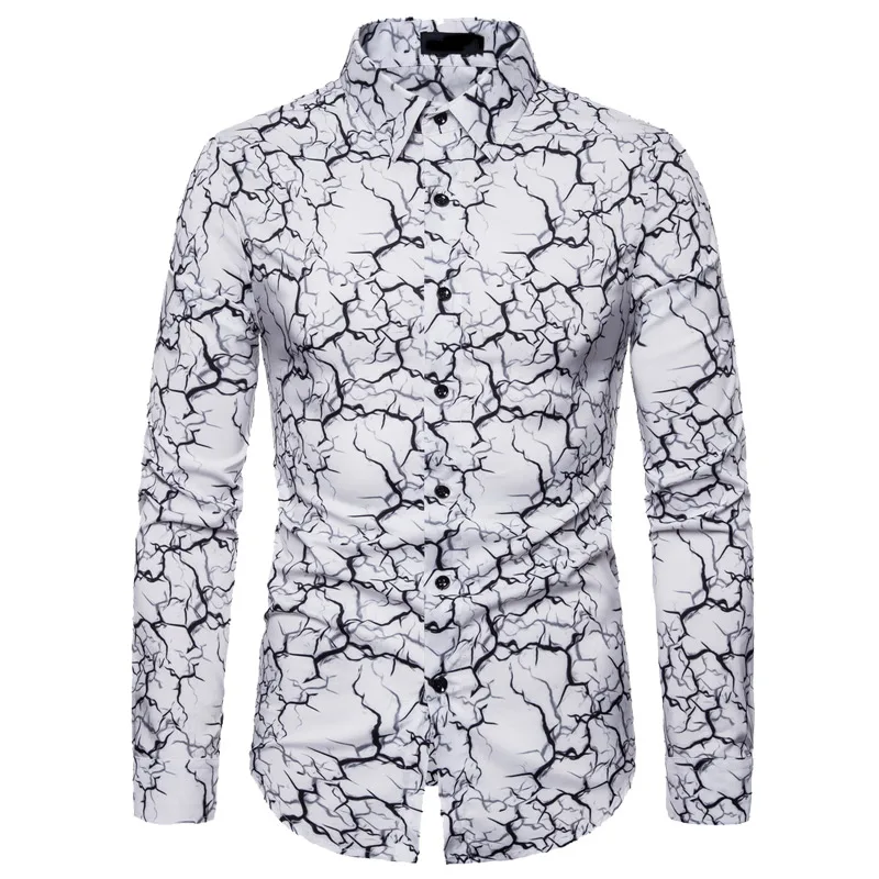 Для мужчин "молния" печать тенденция ночной клуб Черный и белый рубашка Новые тенденции моды Повседневное Slim Fit кнопка вечерние Мужская одежда - Цвет: white