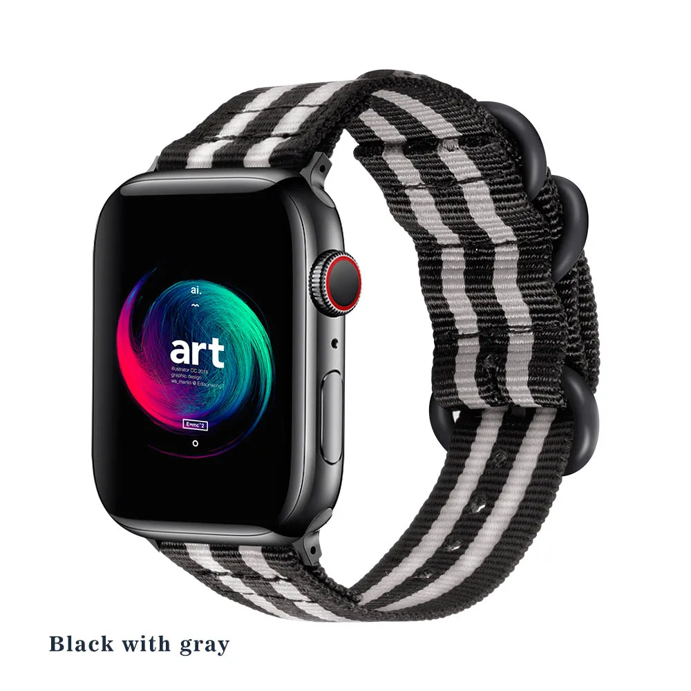 Black grey Нейлон Apple, часы, нейлоновый ремешок для наручных часов Series 5 42 мм, 38 мм, версия ткань-как ремешок для iwatch, версия 4/3/2/1 подходит для 40 мм 44 аксессуары - Цвет ремешка: Black grey