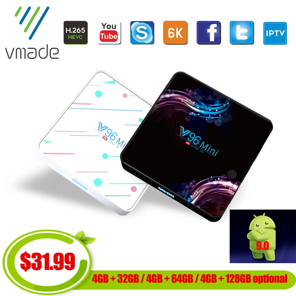 Vmade Android tv BOX 4 Гб+ 32 ГБ ТВ приставка Android 9,0 ТВ приставка медиаплеер 4K Поддержка Google Netflix Youtube IP tv smart box