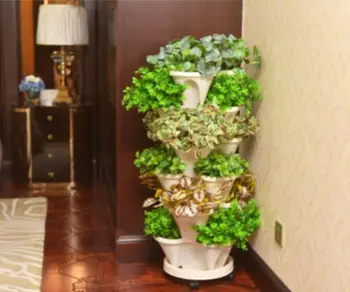 

T4U 6 Tier Vertical Garden Tower Stackable Plant Flower Pots with Caddy New