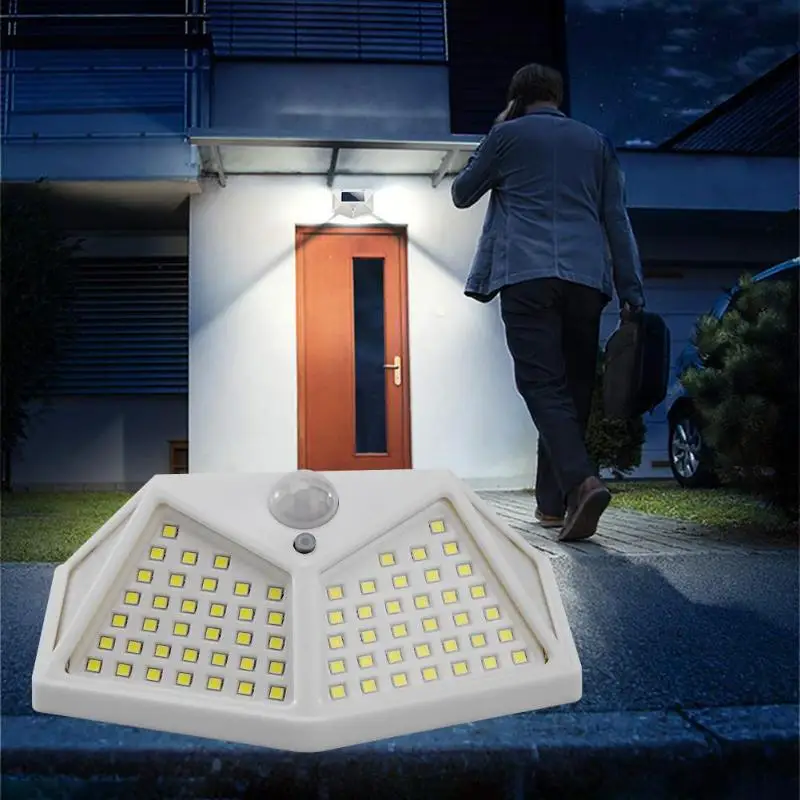 VKTECH 100LED четырехсторонний солнечный светильник с датчиком движения PIR, настенный светильник, водонепроницаемый уличный светильник на солнечных батареях для сада, двора, улицы
