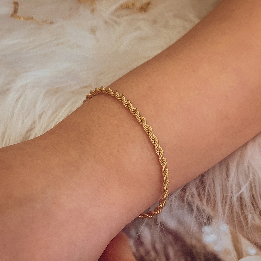 Gold Color Twist Rope Chain Bracelet 