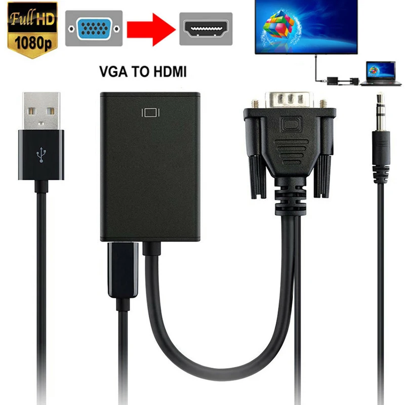 VGA к HDMI адаптер конвертер кабель мужчин и женщин аудио выход 1080P VGA к HDMI для ПК ноутбук к HDTV проектор ps4