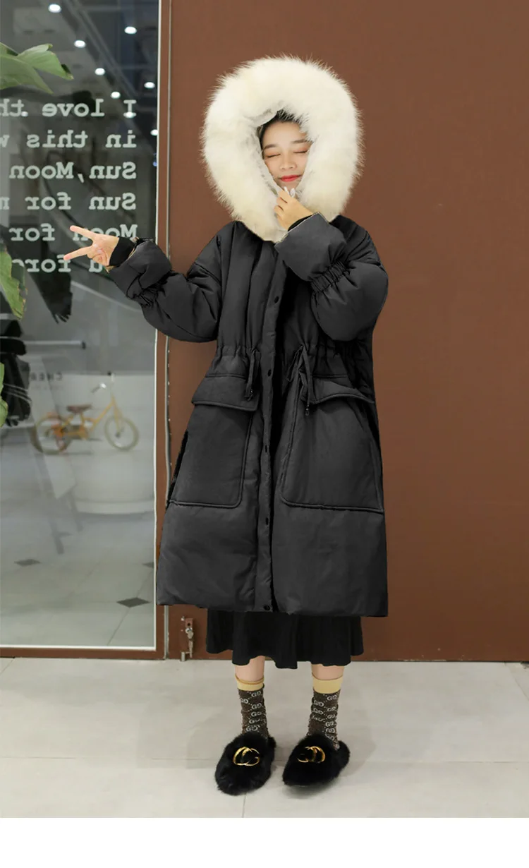 Black real fur W Новинка, женский зимний теплый пуховик, черный, белый, толстый, длинный рукав, более размера d, пуховик для женщин, с капюшоном, пуховик для женщин, плюс размер - Цвет: Black real fur W