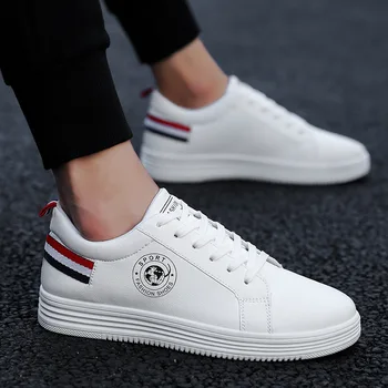 

High Quality Men Casual Shoes 2019 Men Sneakers Lace-Up Fashion Breathable Leather Platform White Men Shoes Soft Footwears