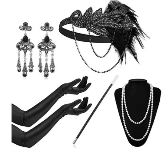 New 1920s flapper dress accessories Retro Party props GATSBY CHARLESTON headband pearl necklace white feather band for wedding anime outfits