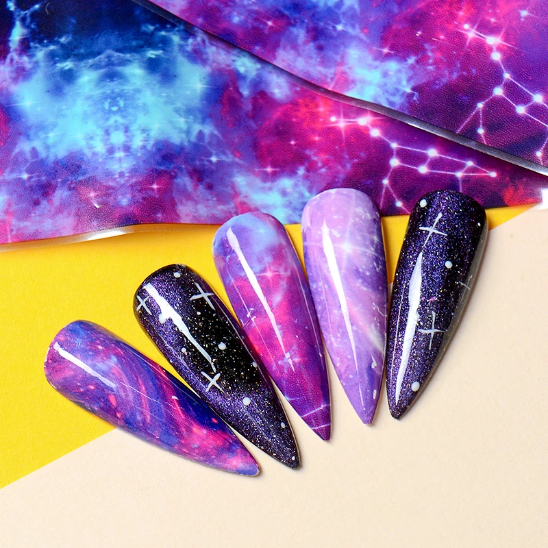 10 цветов звездное небо Фольга для ногтей набор градиентный цвет эффект ногтей переводная бумага 4*60 см DIY маникюр Дизайн Ногтей Стикер Украшение