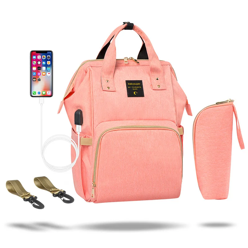 Pink Сумка для подгузников для беременных, водонепроницаемая, модная, для мамы, USB, для ребенка, рюкзак для кормления,, многофункциональная сумка для коляски для мамы - Цвет: Pink