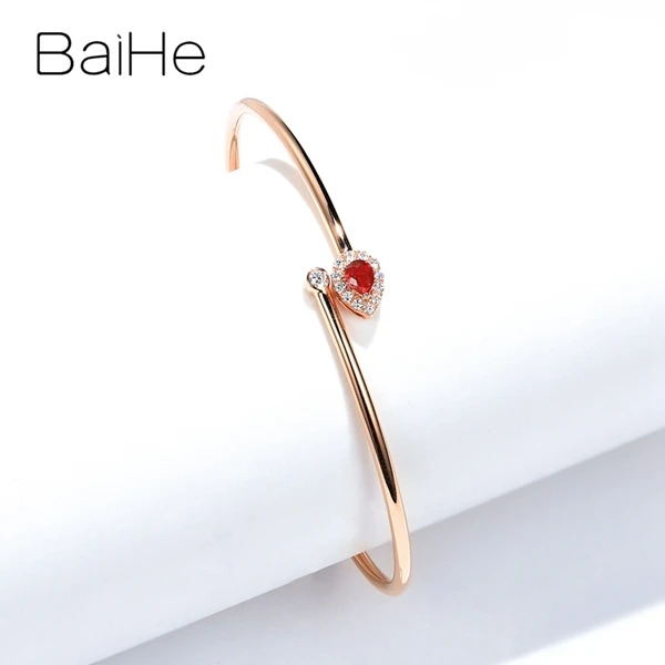 Ruby Rose BAIHE Твердые 14 к желтое золото 0.20ct безупречная груша Рубин/Изумруд/Сапфир свадебные женские модные ювелирные изделия с бриллиантами подарок браслет - Цвет камня: Ruby Rose