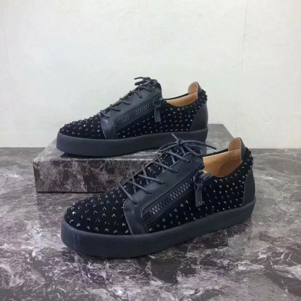 

Authentic Giuseppe x zanotti design Triple Black Spikes Mens Dress Shoes GZ Designer Sneakers Men and Women Flats Casual Shoes