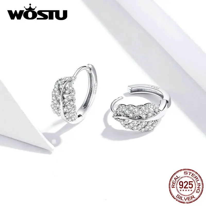 WOSTU, настоящее 925 пробы, Серебряное перо, ювелирный набор, сверкающий циркон, кольца и серьги для женщин, свадебные стильные ювелирные изделия