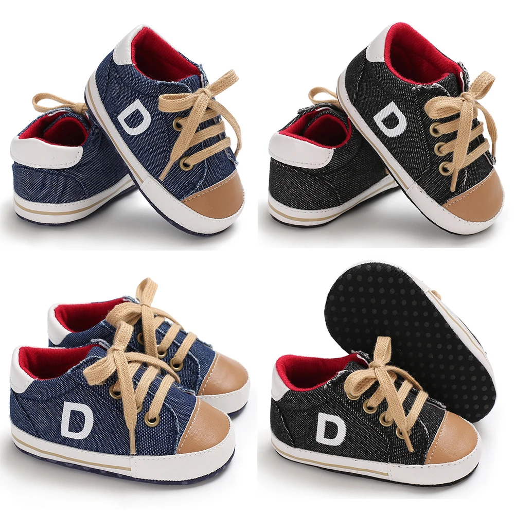Новая Брендовая обувь для новорожденных мальчиков и девочек с мягкой подошвой теплые ботинки Нескользящие кроссовки с буквенным принтом для первых шагов 0-18 месяцев