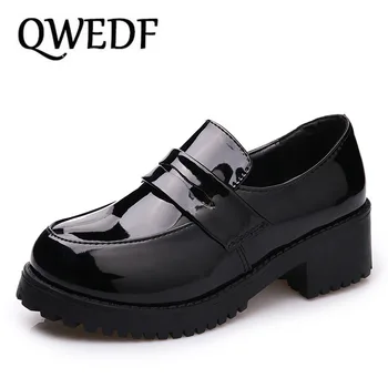 

QWEDF Uniform Shoes Uwabaki Japanese JK Round Toe Women Girls School Students Lolita Black Cosplay Shoes Rubber Sole X8-23