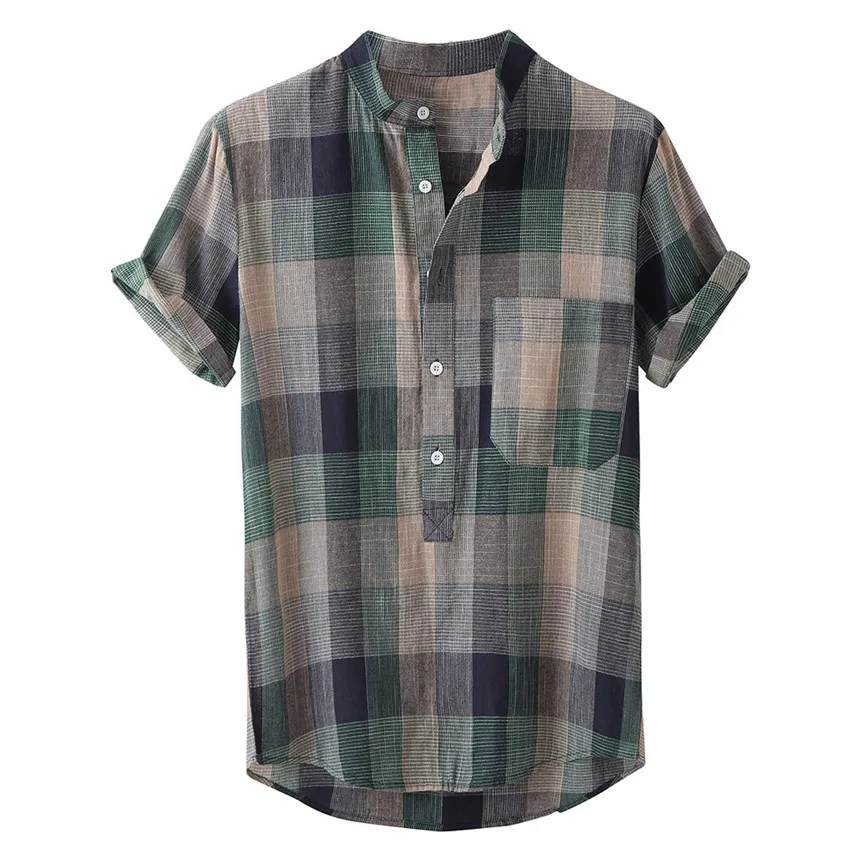 Camisas Hombre Verano, мужская летняя модная Однотонная рубашка с отворотом и несколькими карманами, рубашка с коротким рукавом, рубашка, рубашка для мужчин