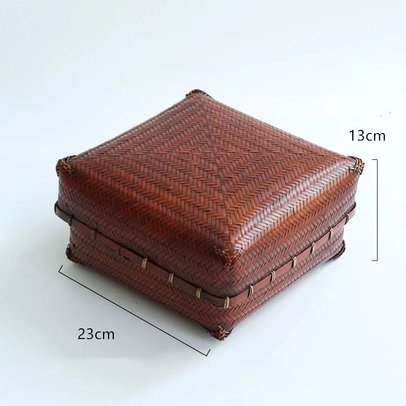 23x13cm Чайный сервиз коробка для хранения ручной работы основной цвет окружающей среды бамбуковая корзина коробка с крышкой Ретро китайский интерьер украшения - Цвет: 23x13cm