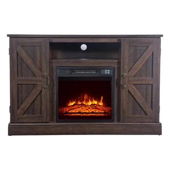 

Log Brown Fireplace TV Cabinet Single Color Fake Firewood Heating Wire With Small Remote Control Movement Black 1400W