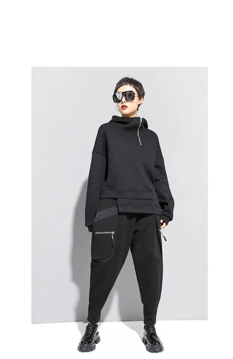 XITAO, черный женский свитер, модная новинка, с капюшоном, воротник, неровный, плиссированный, элегантный, маленький, свежий, Повседневный, миноритарный свитер, DMY1615