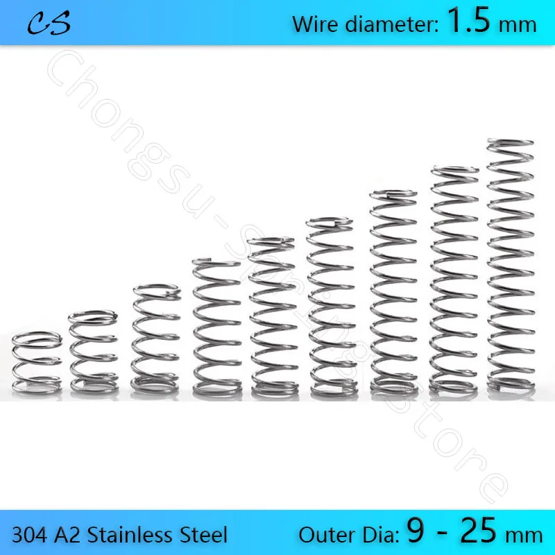 

5Pcs 1.5mm Compression Spring 304 A2 Stainless Springs Wire Dia 1.5mm Outer Dia 9 10 11 12 13 14 15 16 - 25mm Length 10 - 50mm