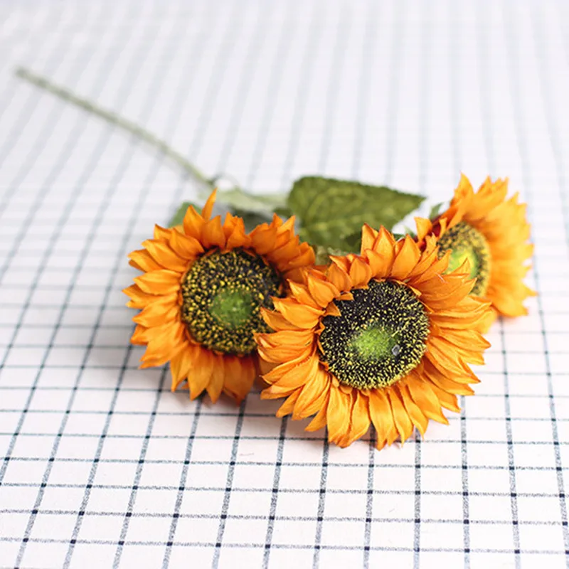 30pcs Artificial Sunflower 3 heads/piece Silk Yellow/blue/orange/red/green Gerebra 23.62&quot for Wedding Home Decorative Flowers | Дом и сад