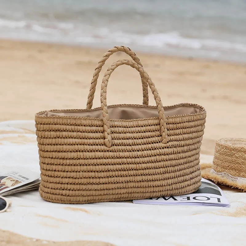 2024-new-straw-woven-bag-handmade-straw-bag-woven-bag-portable-vegetable-basket-female-bag-large-capacity-seaside-beach-bag