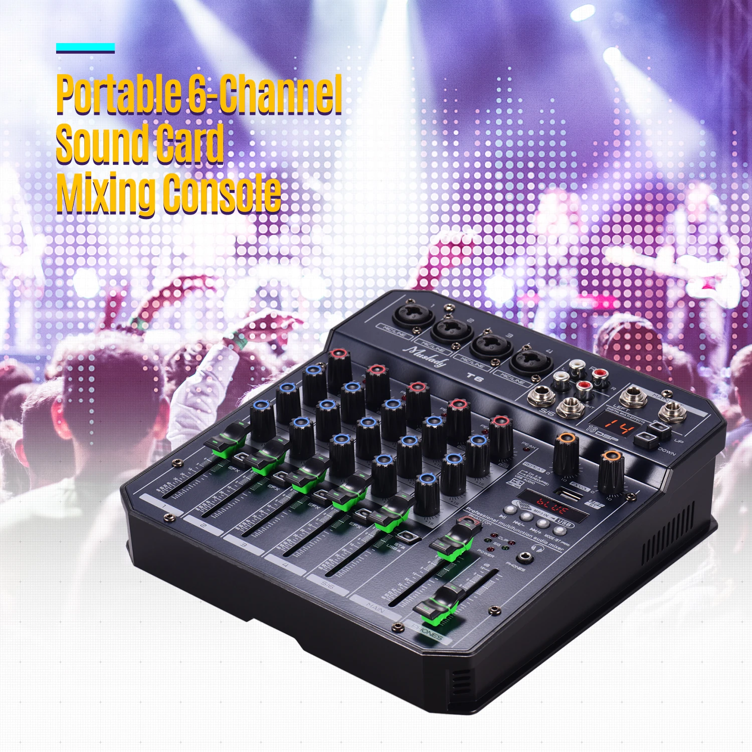 Muslady T6 портативная 6 канальная звуковая карта микшерная консоль аудио миксер