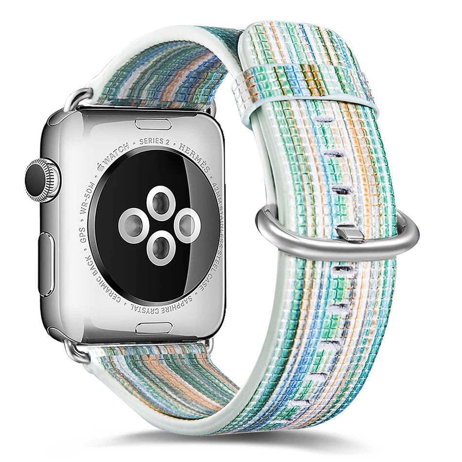 FOHUAS, Национальный стиль, окрашенный кожаный ремешок для часов Apple Watch, цветной узор, наручные часы, браслет для iwatch 42, 38 мм