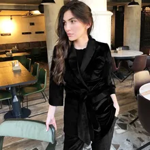 

Knitted Velvet Pajamas Warm Casual Pockets Sleepwear Two Pieces Sets Simple Style V-Neck Long Sleeve