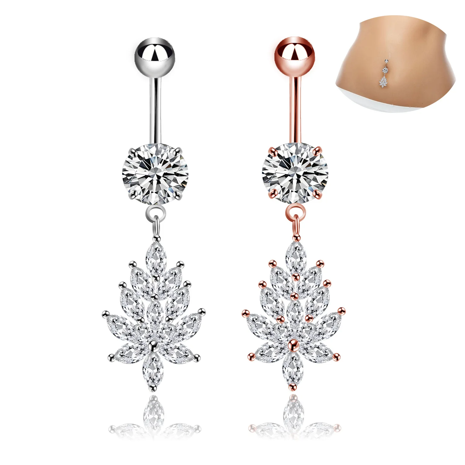 

Top AAA Zircon Leaf Navel Piercing Ombligo Women Tassel Belly Piercing Nombril Sexy Belly Button Rings Dangle Pircing