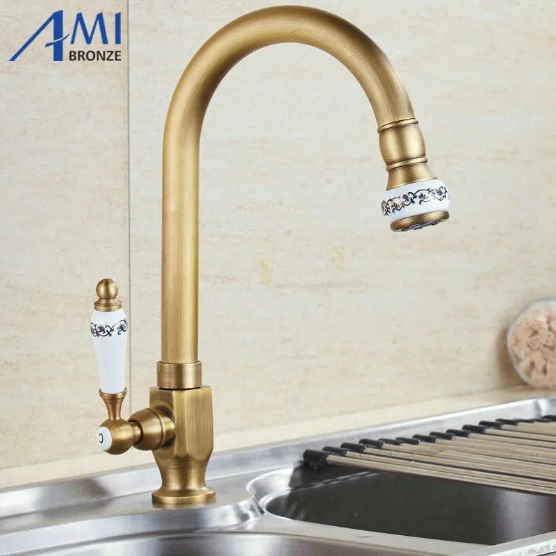 Single Cold Faucet Antique Brushed Brass Tap Basin Sink Faucet 360 Swivel Kitchen Water Crane Single Cold Faucet Antique Brushed Brass Tap Basin Sink Faucet 360 Swivel Kitchen Water Crane