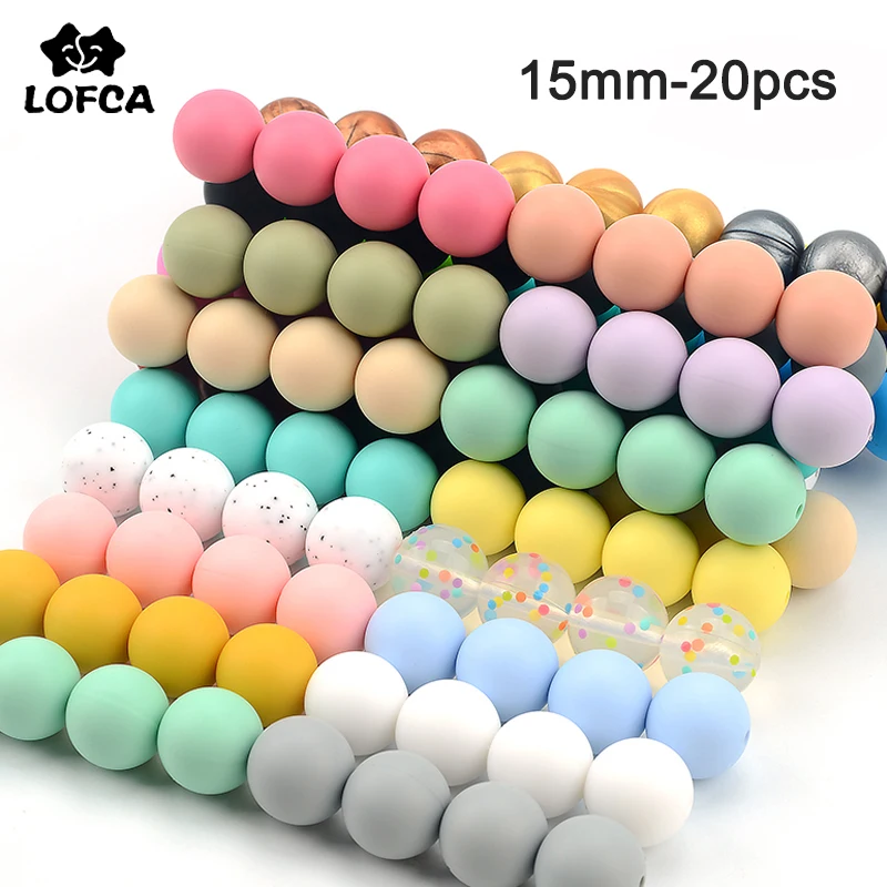 Silicone Teething-Beads Lofca 15mm Chewable Food-Grade Round 20pcs for Diy