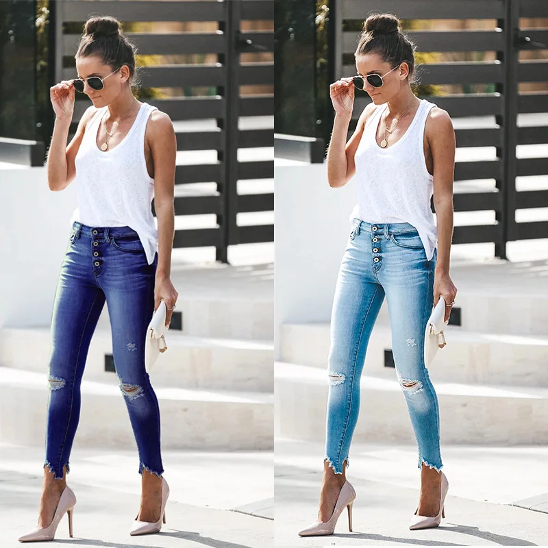 

Retro jeans women jeans women denim pencil pants women slim jeans women high waist jeans women hole jeans single breasted jeans