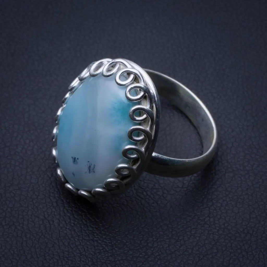 Натуральное Caribbean Larimar 925 пробы Серебряное кольцо, размер США 6 R3063