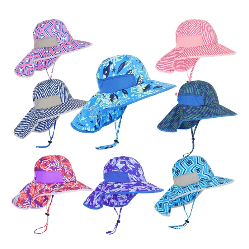Kid Bucket Hat Wide Brim Children Sun Hat Bucket Cap Sunshade UV Protection Summer Beach Girls Travel Outdoor Casual Sun Hats