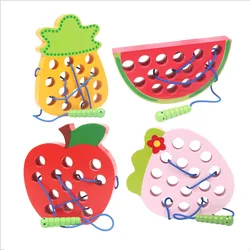 Juguete de enhebrado de madera para niños, juguete educativo Montessori de gusano para comer fruta, rompecabezas con forma de dedos cognitivos, entrenamiento Flexible para bebés