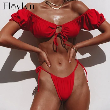 

2020 New Sexy Short Sleeve Bikini Swimwear Women Swimsuit Bandage Bikini Set Solid Bathing Suits Summer Beach Wear Swimming Suit
