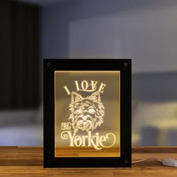 

I Love My Yorkie Puppy Dog Portrait LED Lighting Personalized Photo Frame Custom Text Wooden Frame Handmade Bedside Table Lamp