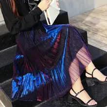 Летние женские длинные юбки макси градиентная плиссированная юбка сетка; с высокой талией юбки Faldas Largas Elegantes Jupe Тюль Femme DV235