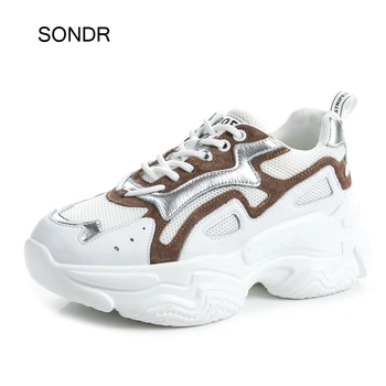 

2020 CasualShoes Women Platform Sneakers Real Leather Fashion Trainers Lady Chunky footware Female zapatos de mujer Breathable