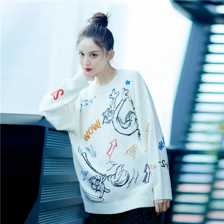 

Fall Winter 2020 New White Sweater Pullovers O-Neck Women Sweaters