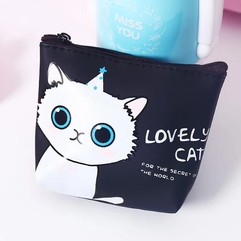 Черно-белые милые кошельки для монет на молнии с котом Женский кошелек маленький