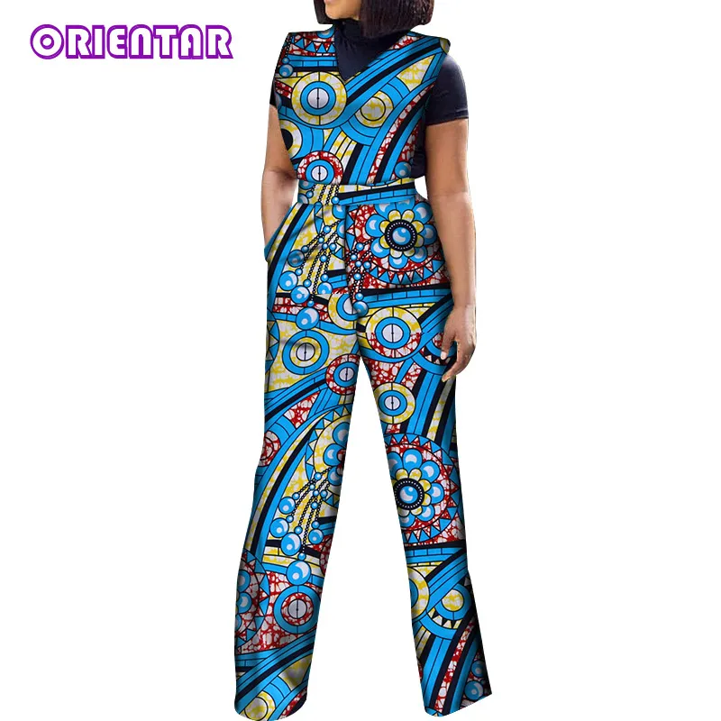 African Jumpsuits for Women V-Neck Sleeveless Autumn Fashion Romper Wide Leg Pants African Batik Wax Print Jumpsuits WY5458 - Цвет: 10