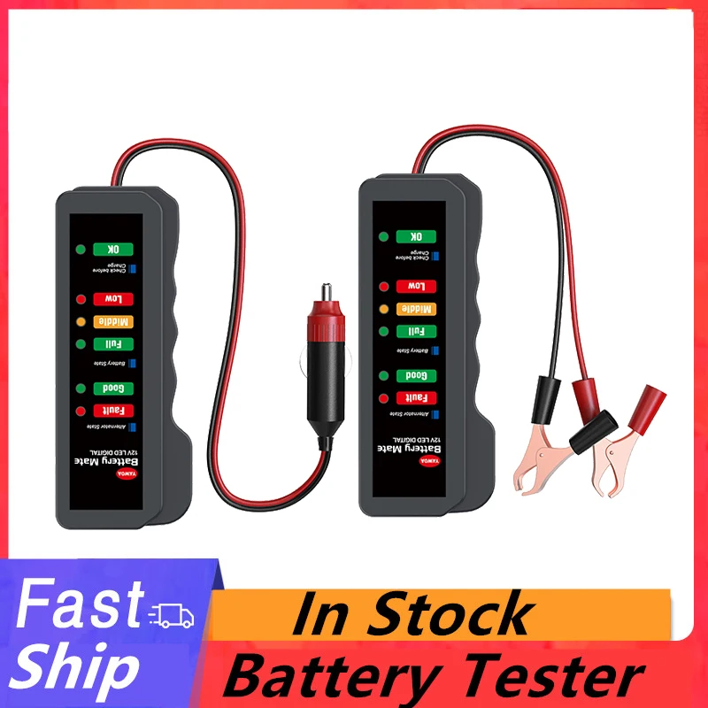 

Car Auto Battery Tester Mini 12V Car Battery Tester Car Diagnostic Tool Digital Alternator Tester 6 LED Lights Display