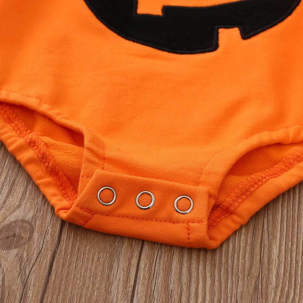 Baby Boys Girls Halloween Hodded Outfit Pumpkin Long Sleeve Bodysuit Hat Socks My First Halloween Costumes 0-18M