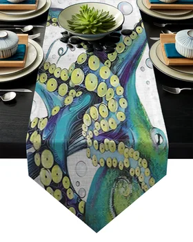 

Blue Octopus Bubble Table Runner Table Flag Home Party Decorative Tablecloth Table Runners