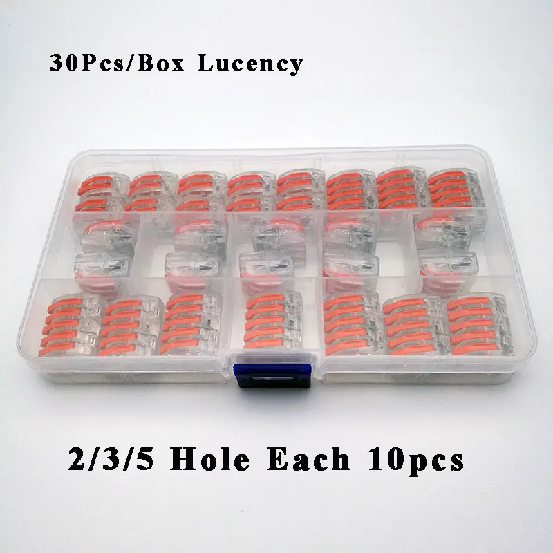 30pcs Lucency 10/20/60 шт./компл. пружины клеммной колодки рычаг гайка клеммные колодки Многоразовые Электрический кабельный разъем провода в домашних условиях инструменты изоляционного - Цвет: 30pcs Lucency
