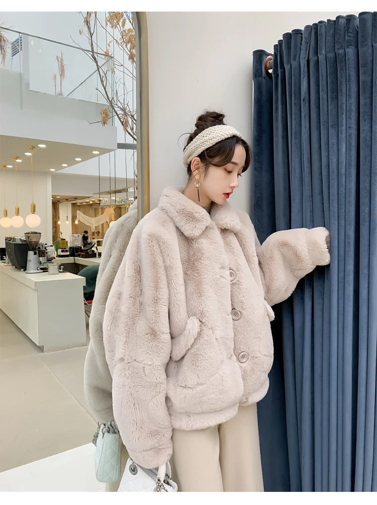 women's clothing winter outerwear coats new winter fashion loose plush fake fur coat Rex 1019