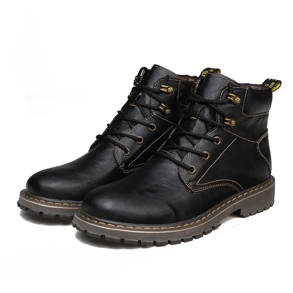 

Snow boots Men's Winter Quality Genuine Leather Tooling Ankle Boots Warm Fur Autumn Boots Men Casual Shoes