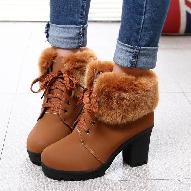 

2018 Autumn And Winter New Style Chunky-Heel Martin Boots Women's Solid Color Lace-up WOMEN'S Boots High Heel Anti-slip Short Bo
